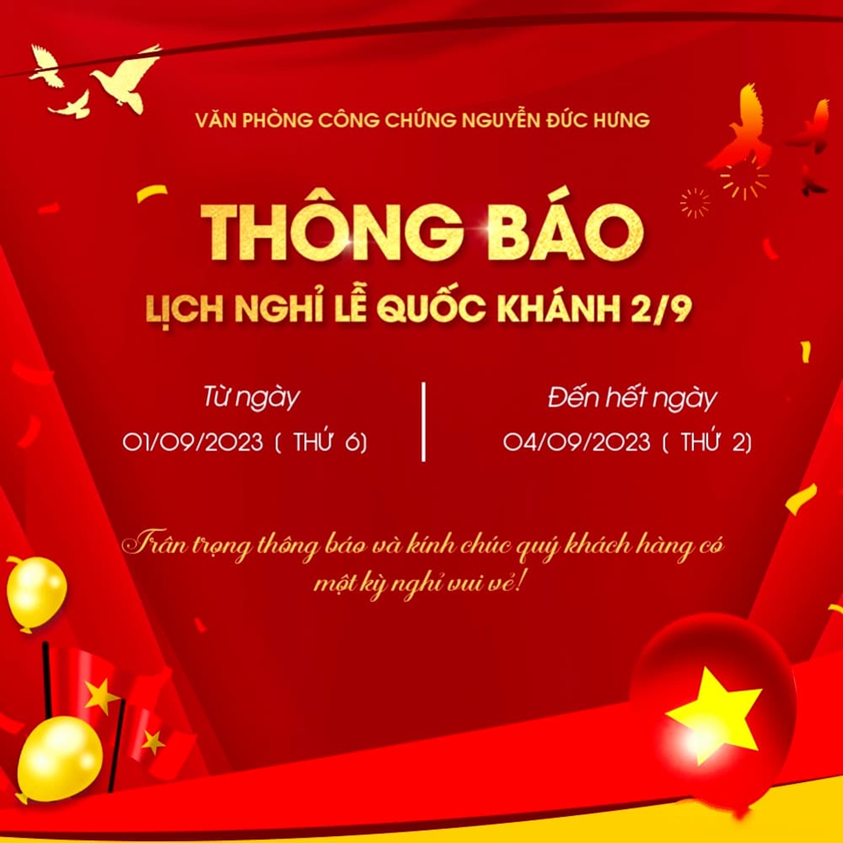 Thông báo nghỉ lễ 2/9